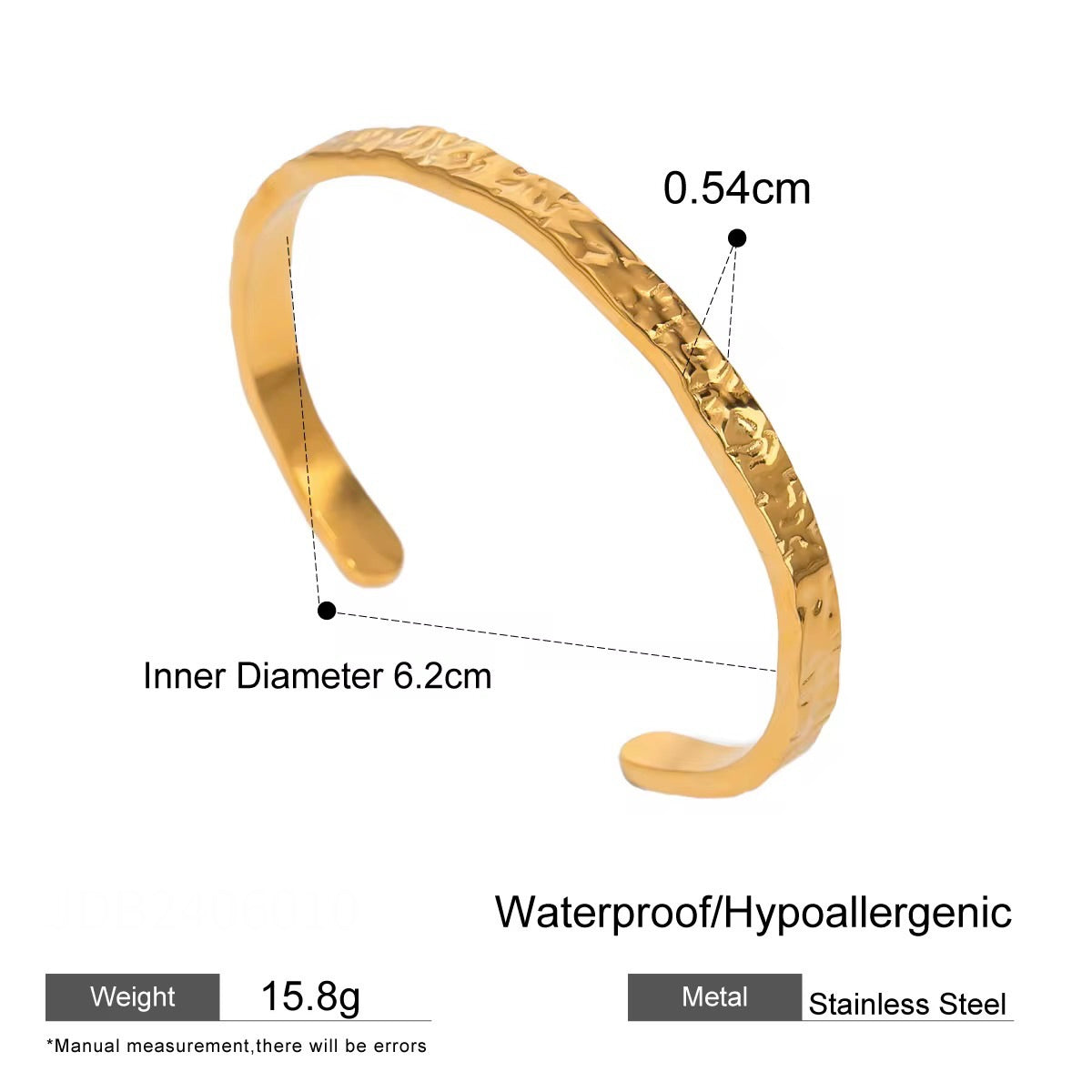 Waterproof gold bangle bracelet