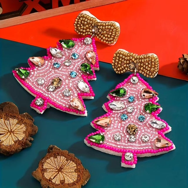 Holly Sparkle Christmas Tree Earrings