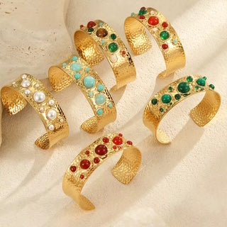 Aurelia Multistone Gemstone Hammered Cuff Bangle - Calilo Australia