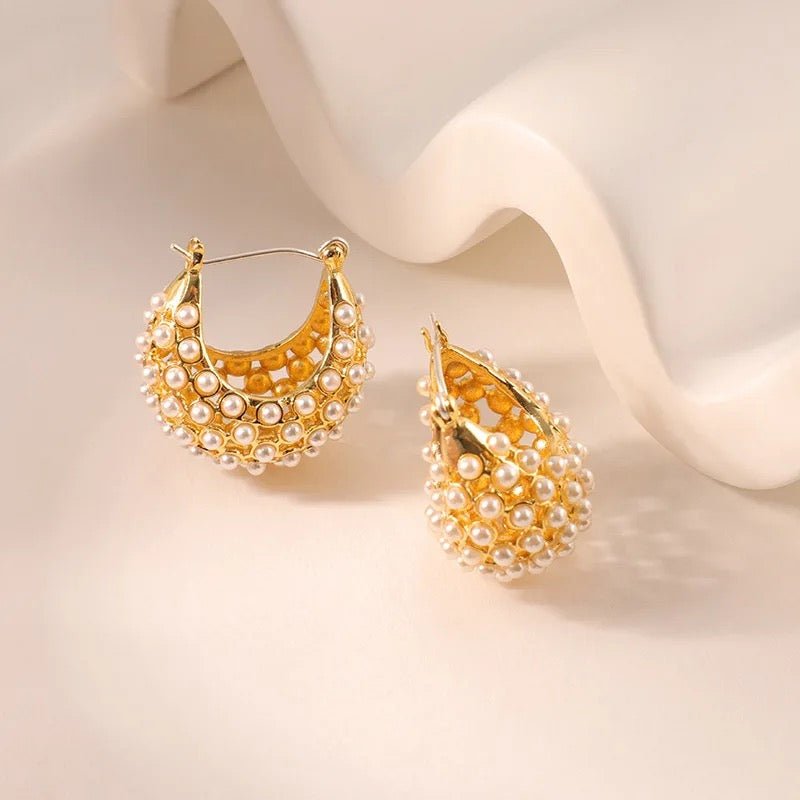 Helena Pearl Gold Hoops - Calilo Australia