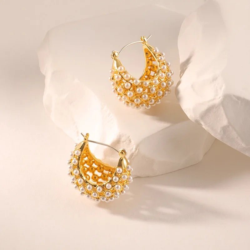 Helena Pearl Gold Hoops - Calilo Australia