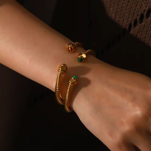 Leza Twist Pave Opening Natural Stone Bangles - Calilo Australia