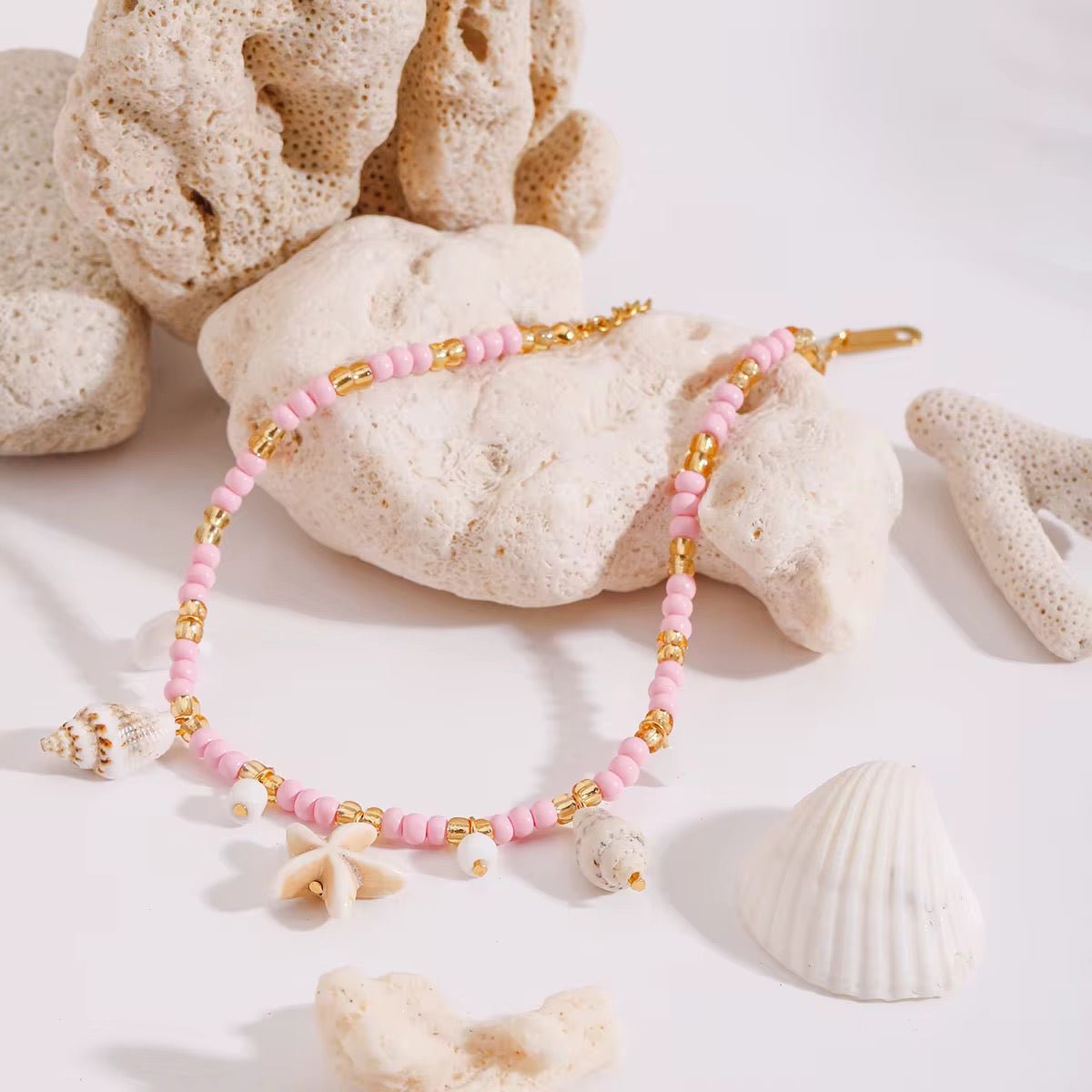 Lila Pink Seed Beads Seashell Charm Anklet - Calilo Australia