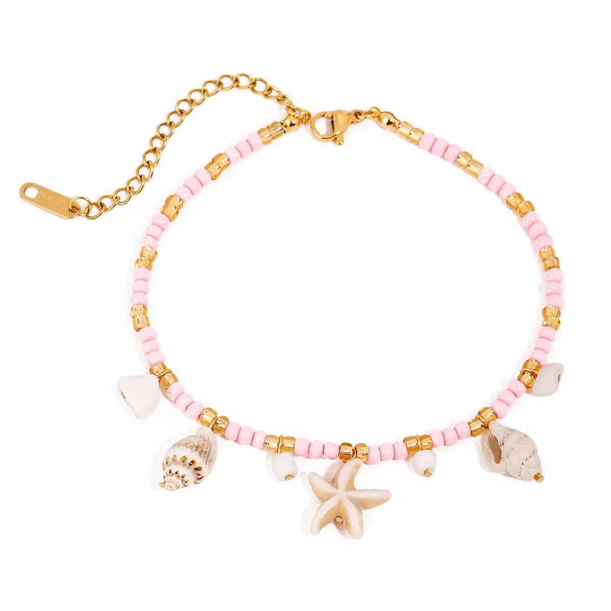 Lila Pink Seed Beads Seashell Charm Anklet - Calilo Australia