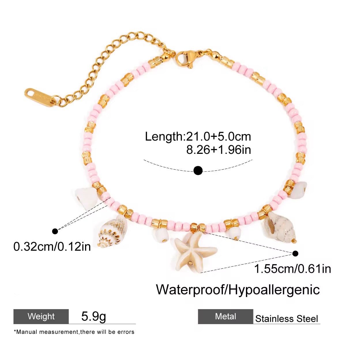 Lila Pink Seed Beads Seashell Charm Anklet - Calilo Australia