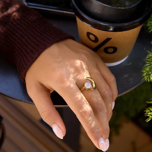 Luna Hammered Moon Ring - Calilo Australia