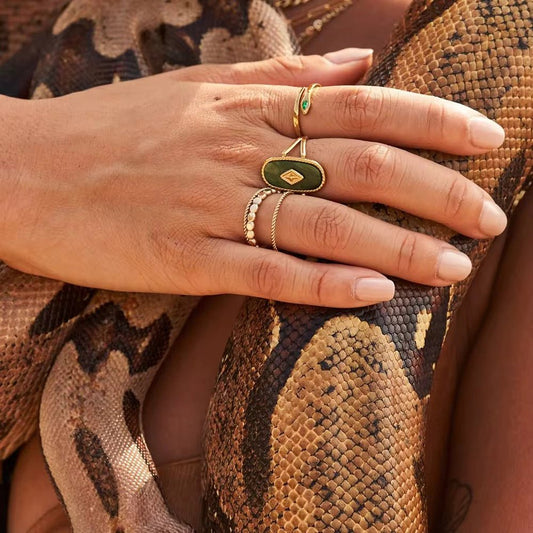 Victoria Oval Natural African & Shell Stone Ring - Calilo Australia