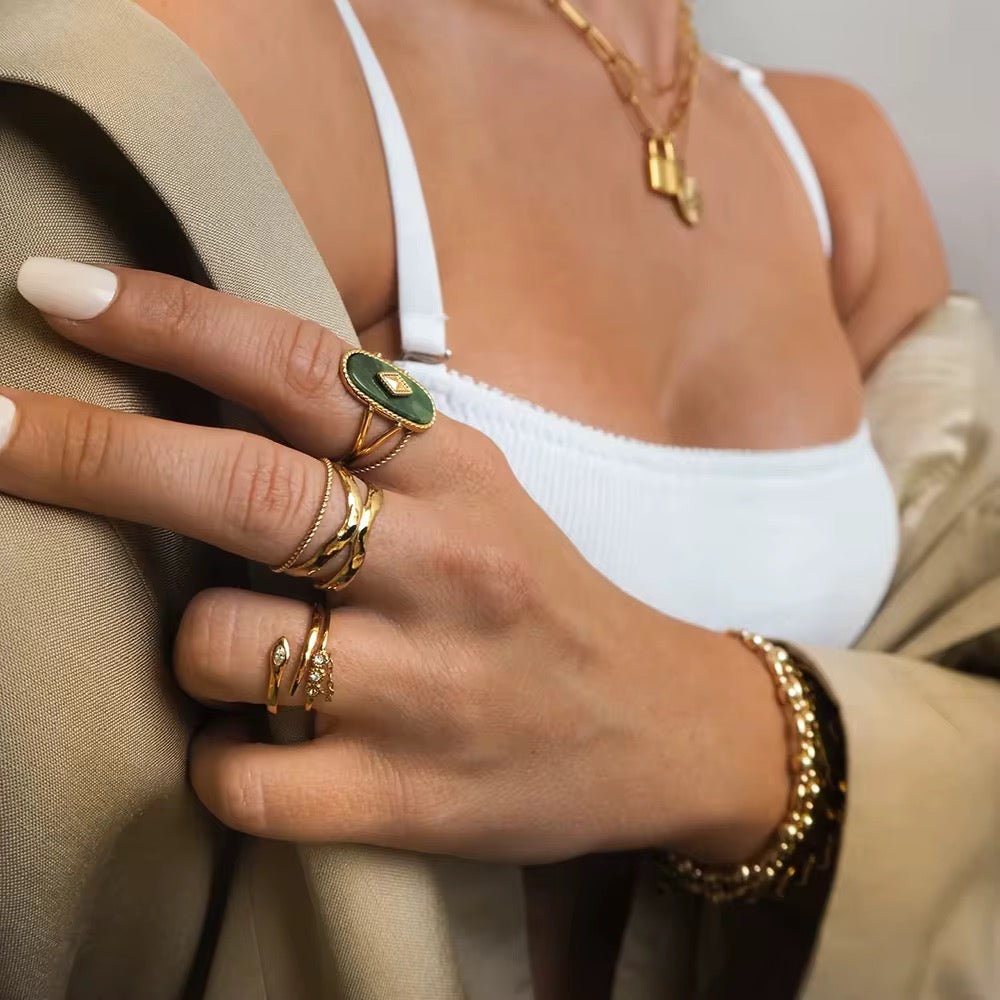 Victoria Oval Natural African & Shell Stone Ring - Calilo Australia