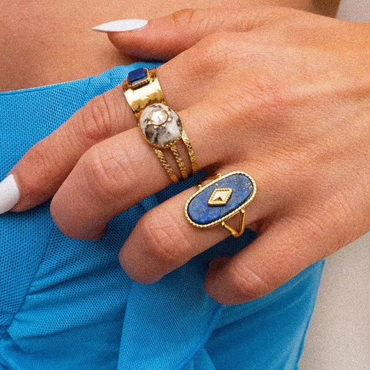 Victoria Oval Natural Lapis Stone Stacking Ring - Calilo Australia