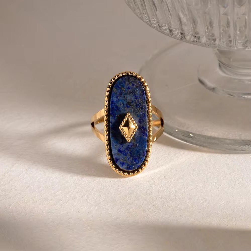 Victoria Oval Natural Lapis Stone Stacking Ring - Calilo Australia