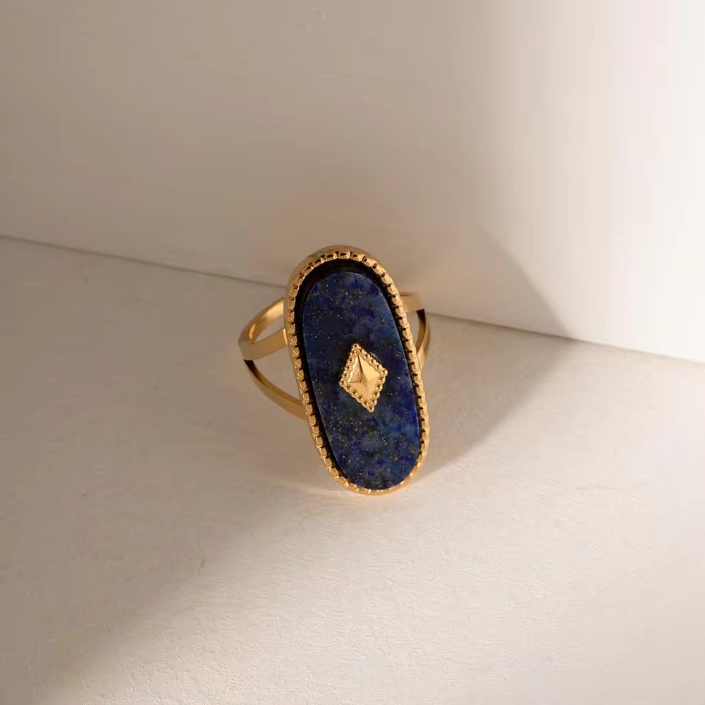 Victoria Oval Natural Lapis Stone Stacking Ring - Calilo Australia