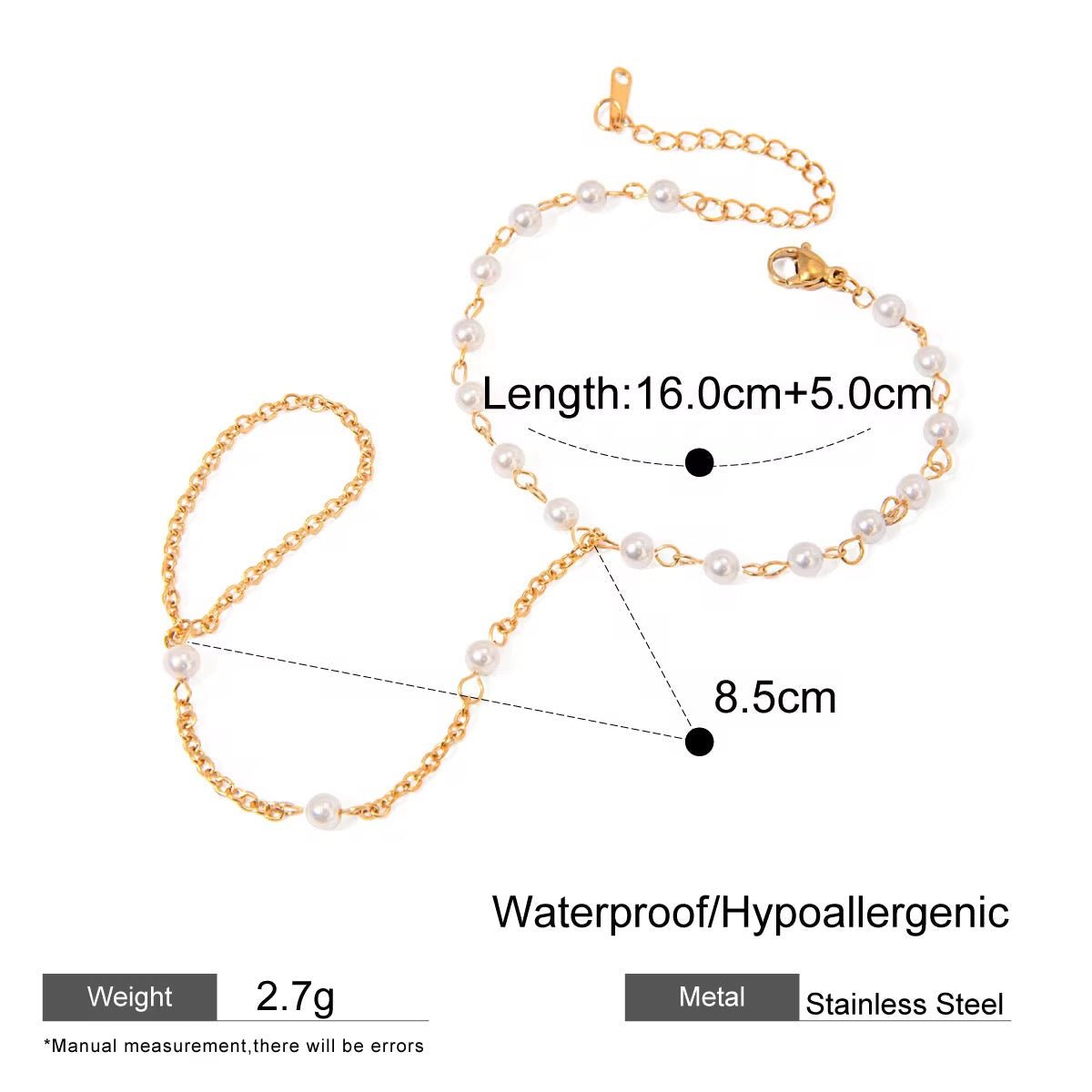 White Pearl Chain Finger Bracelet - Calilo Australia