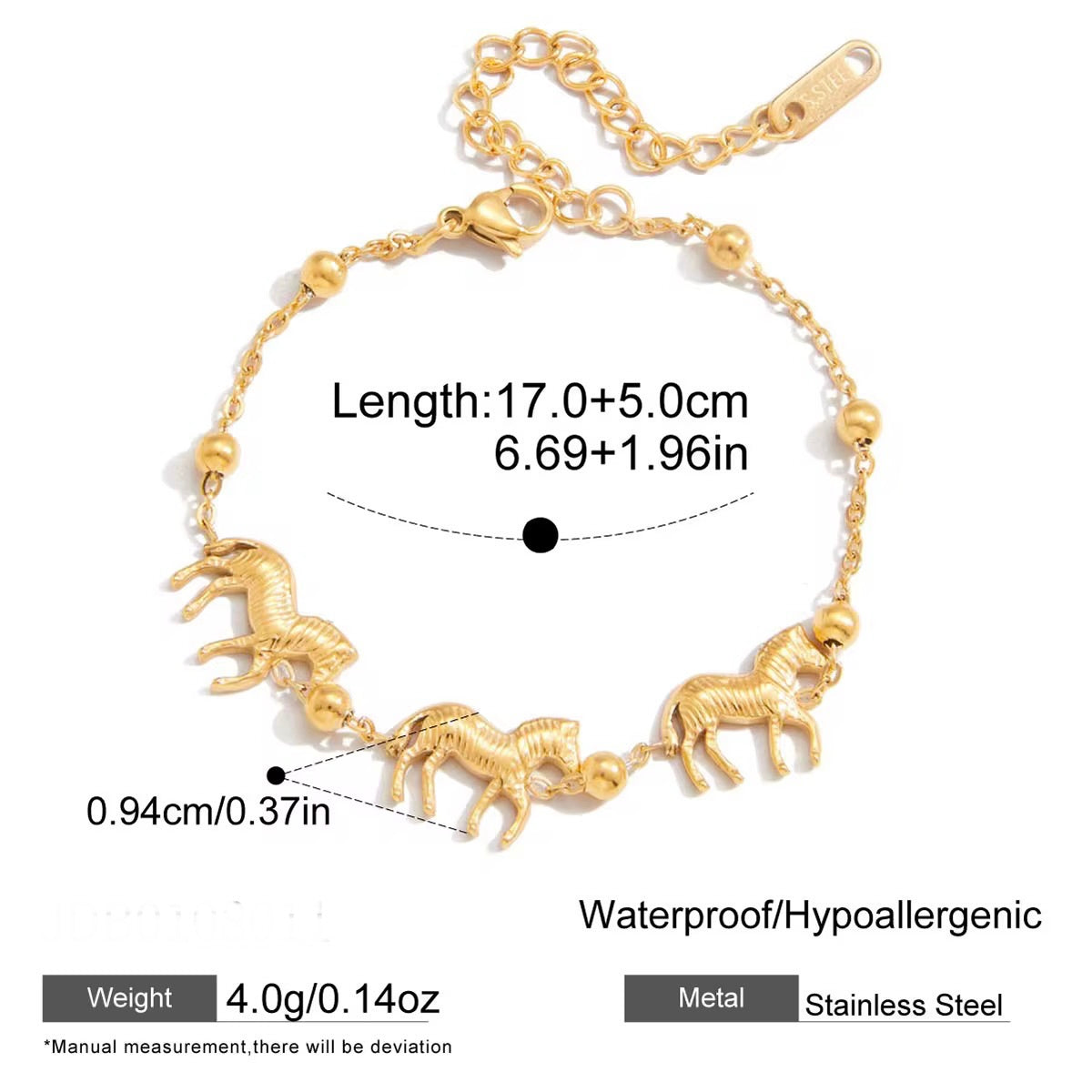 Gold horse chain bracelet for women