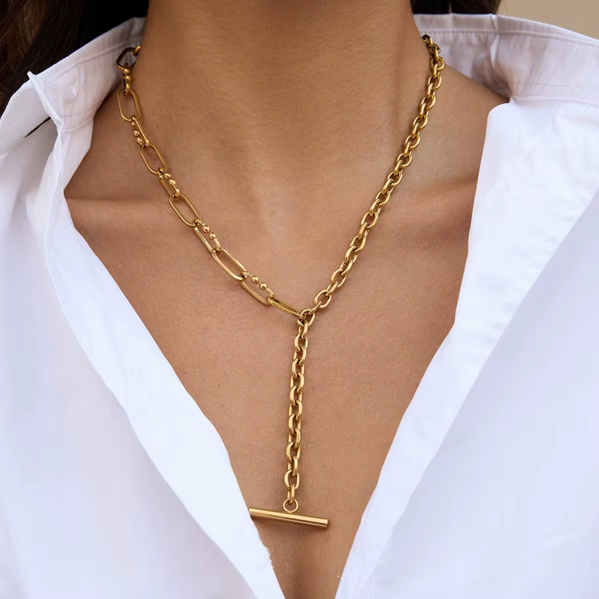 Gold mixed link chain necklace