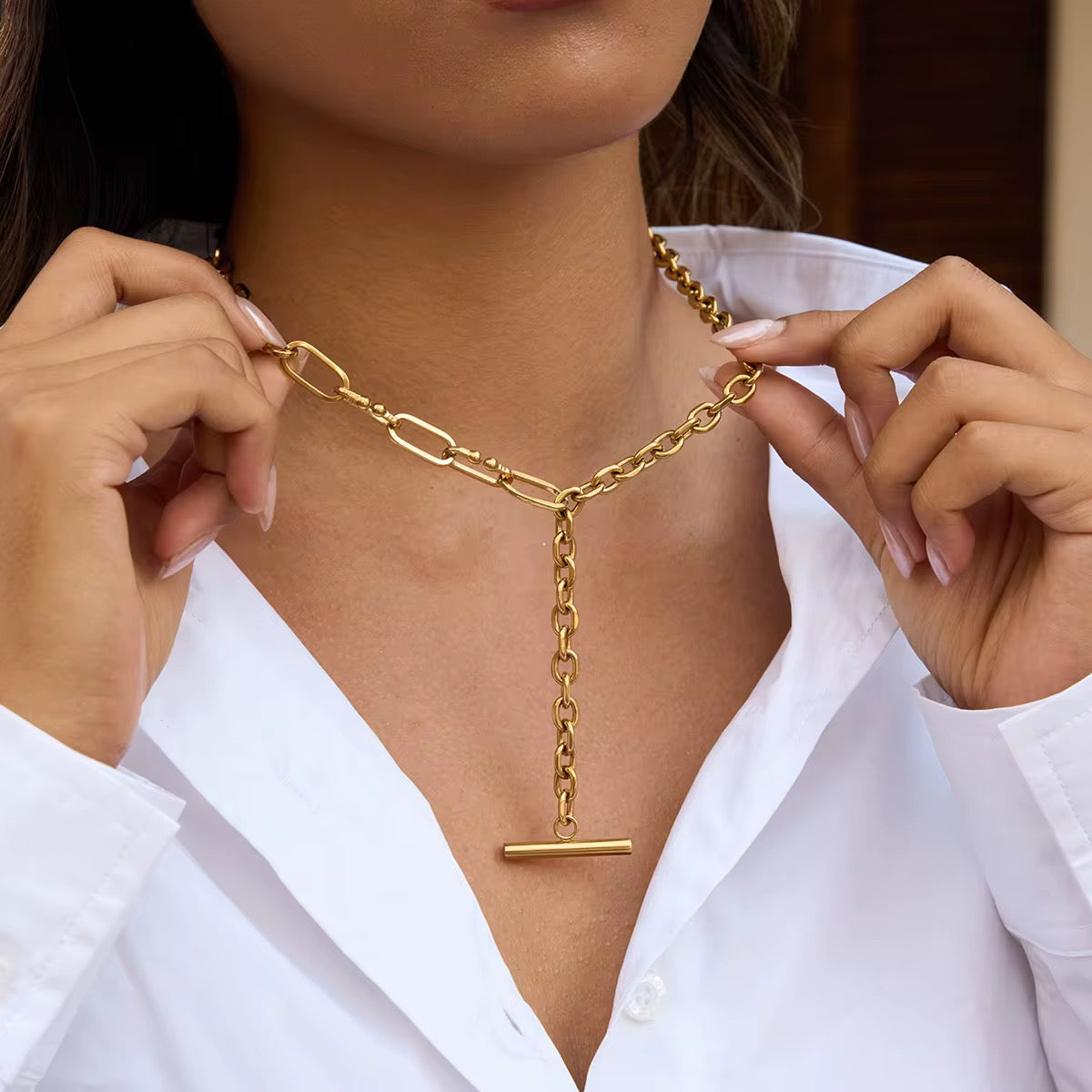 Gold mixed link chain necklace