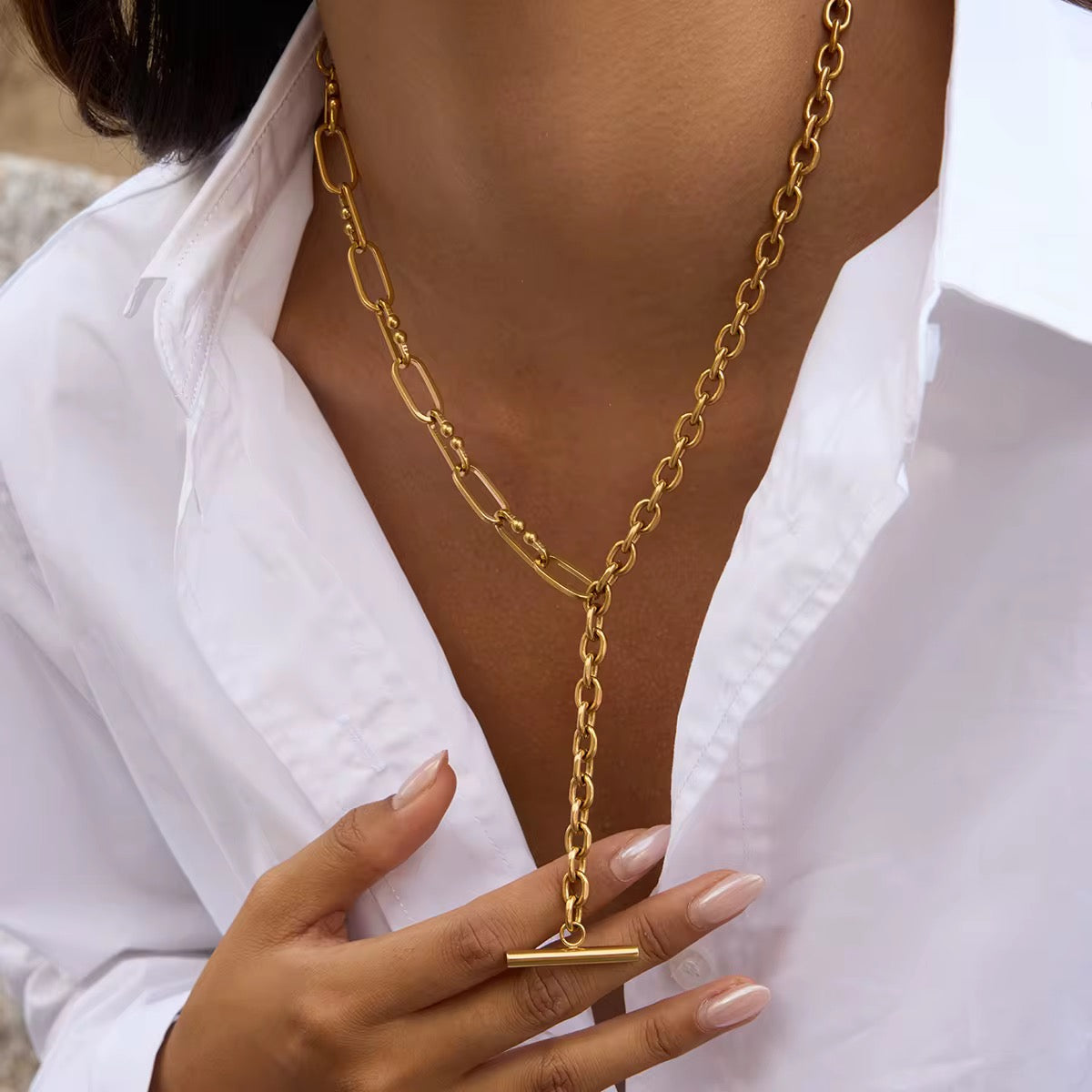 Gold mixed link chain necklace