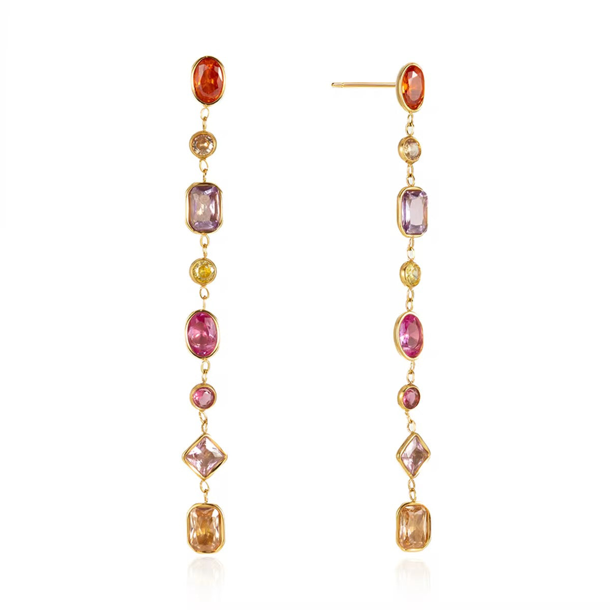 Long multicolour drop earrings with zircon stones