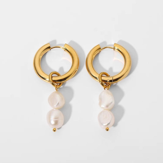 Calilo Pearl Gold Hoops
