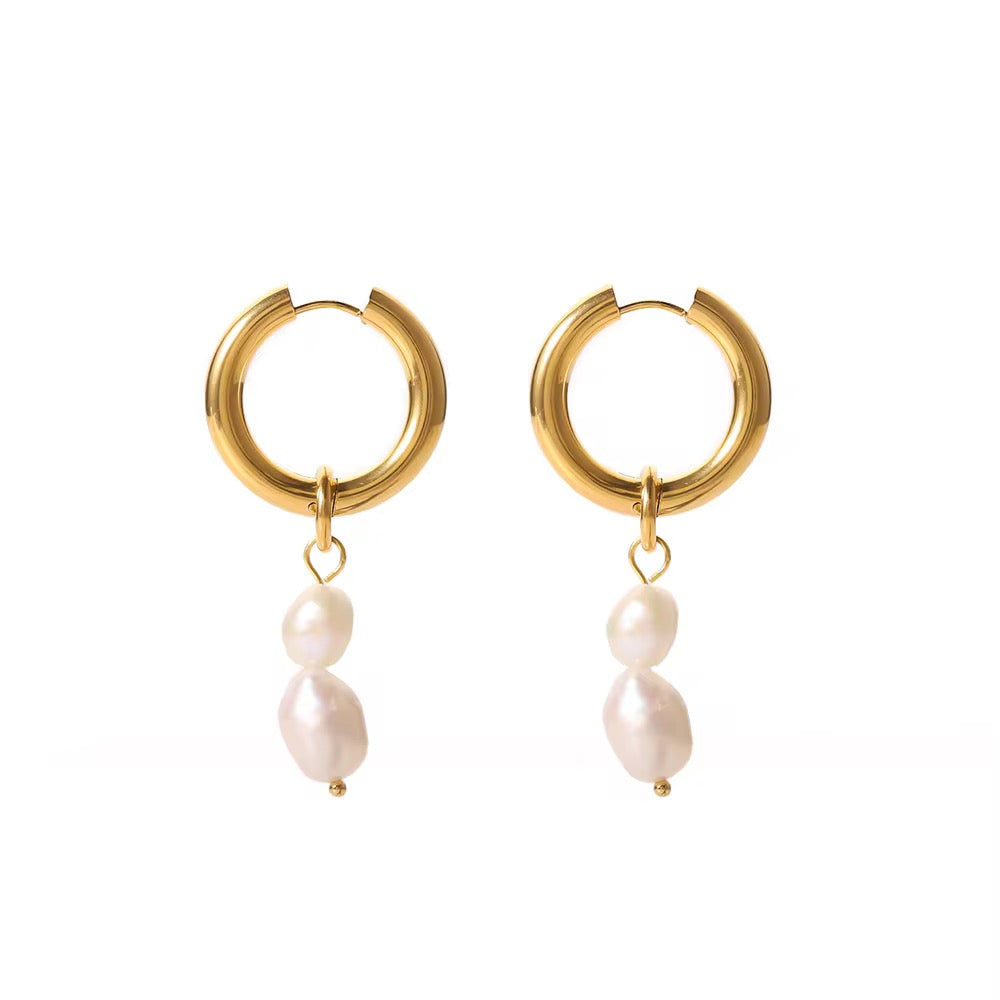 Calilo Pearl Gold Hoops