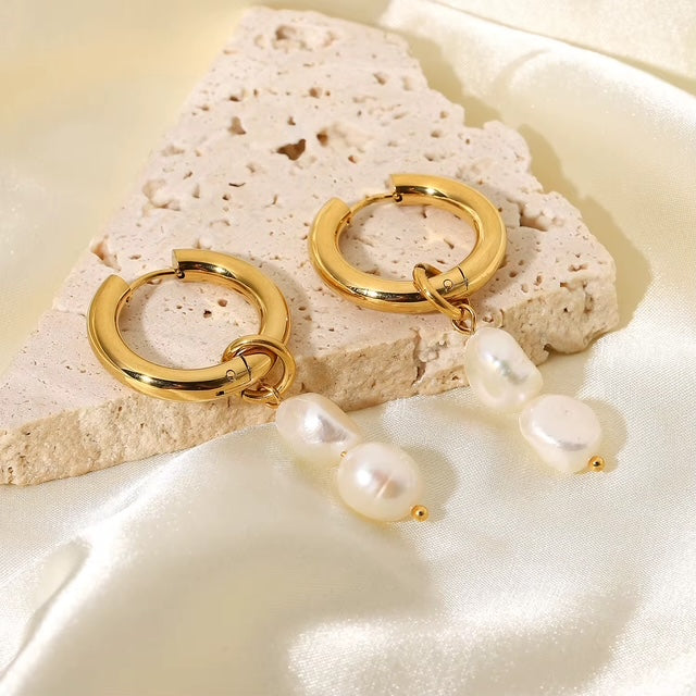 Calilo Pearl Gold Hoops