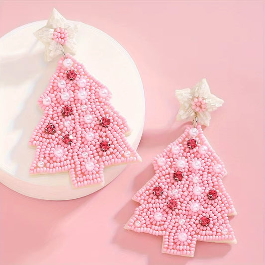 Holly Sparkle Christmas Tree Earrings