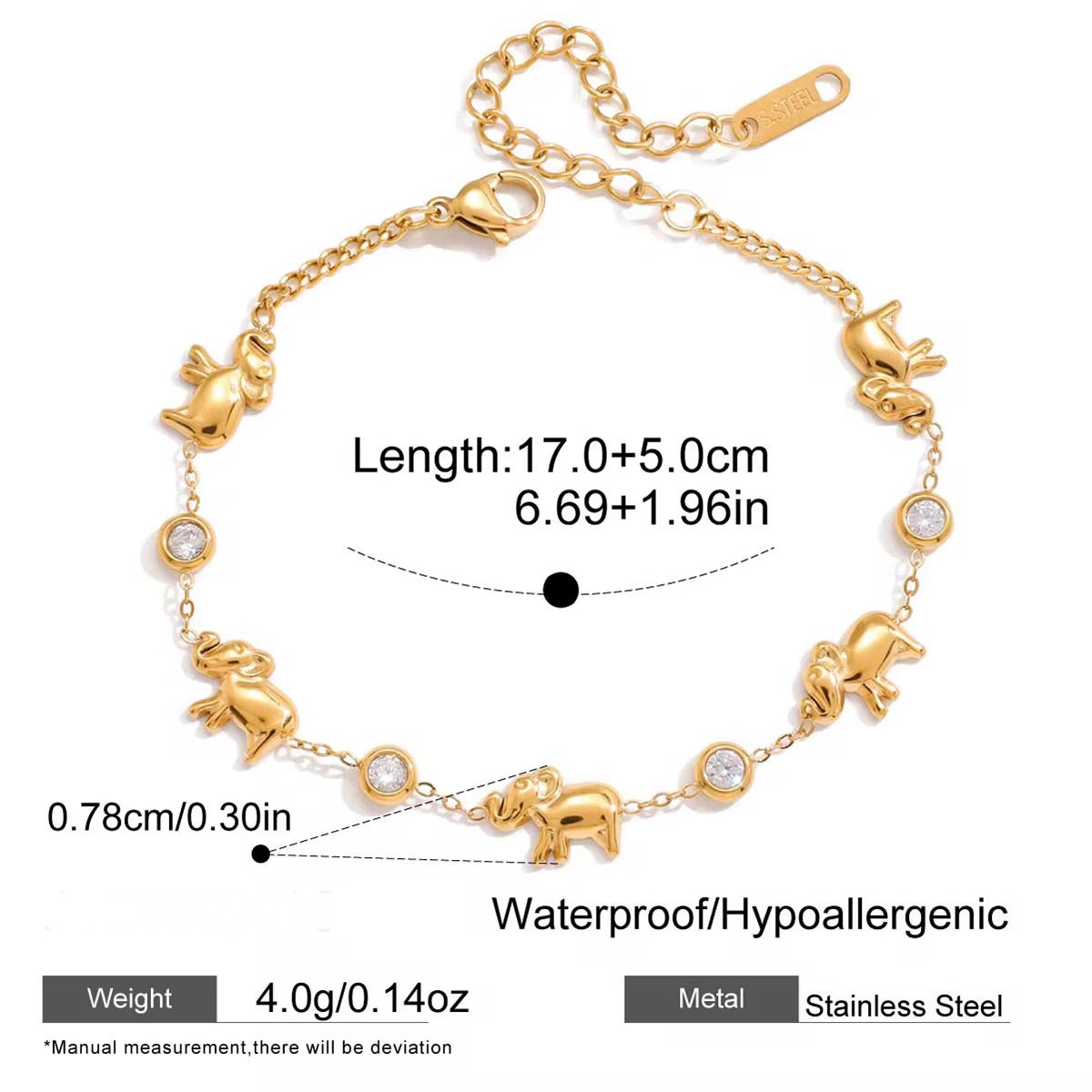 Elara Elephant Zircon Gold Bracelet