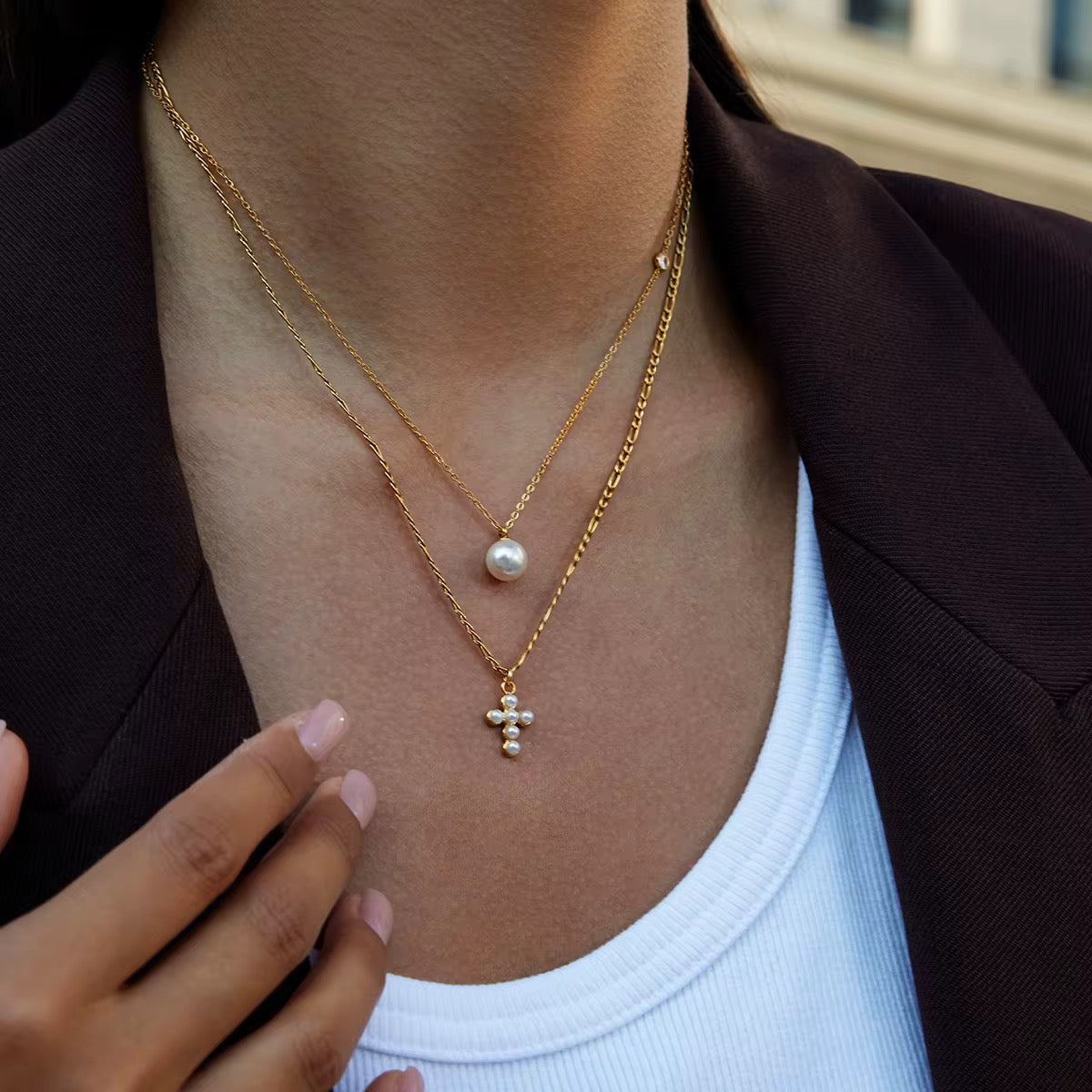 Grace Pearl Cross Pendant Necklace