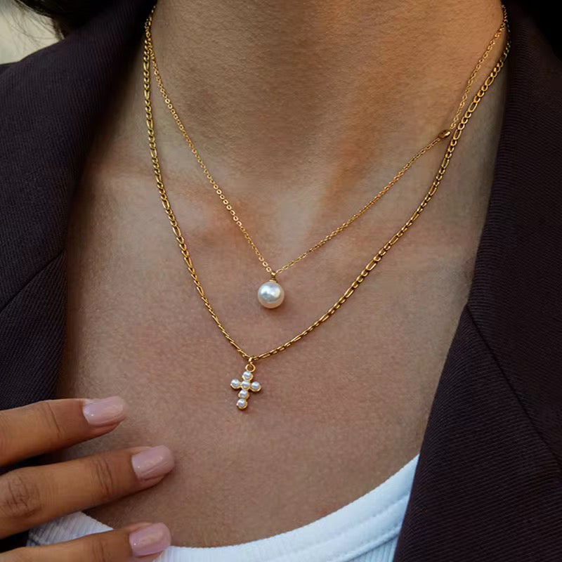 Grace Pearl Cross Pendant Necklace