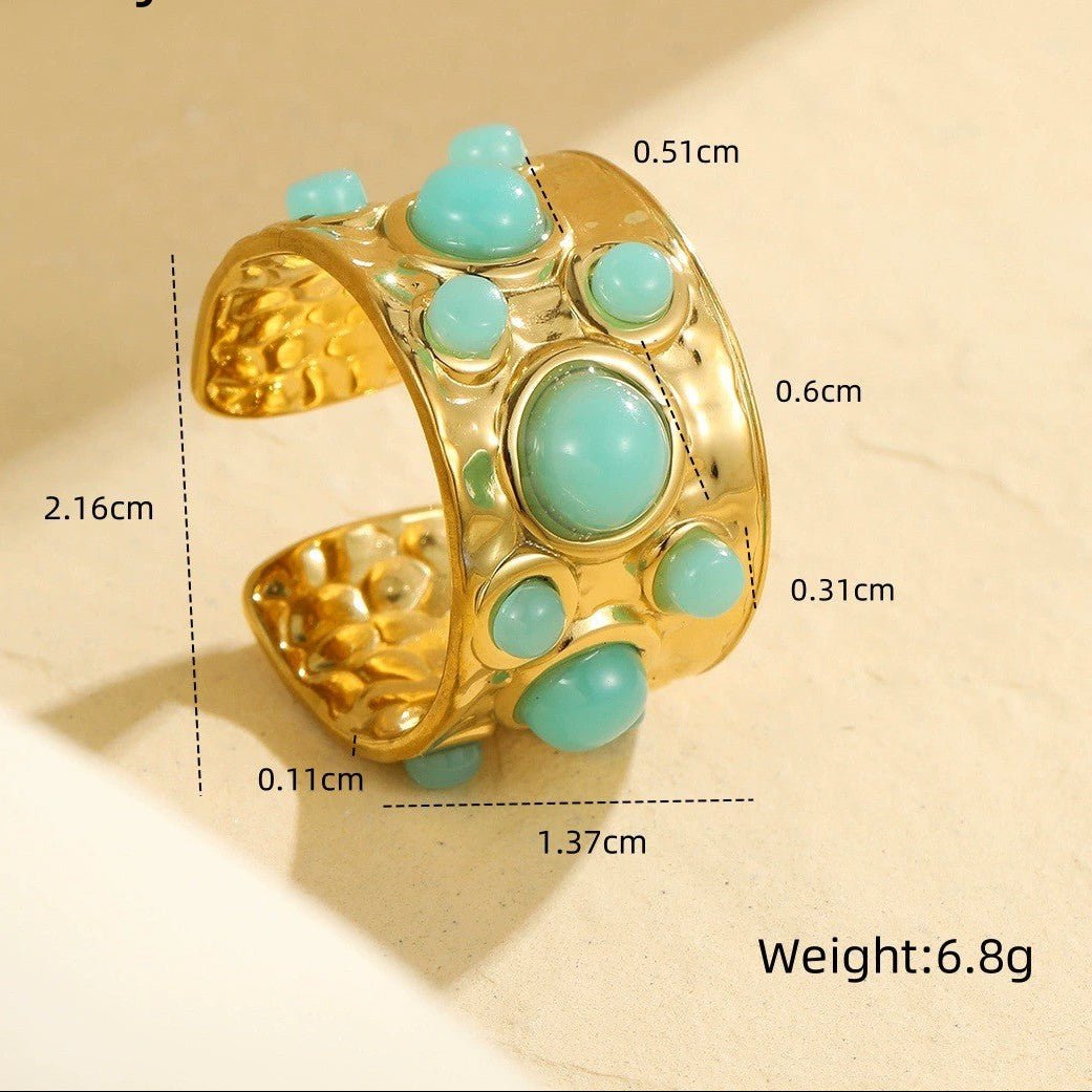 Aurelia Amazonite Gemstone Hammered Ring - Calilo Australia