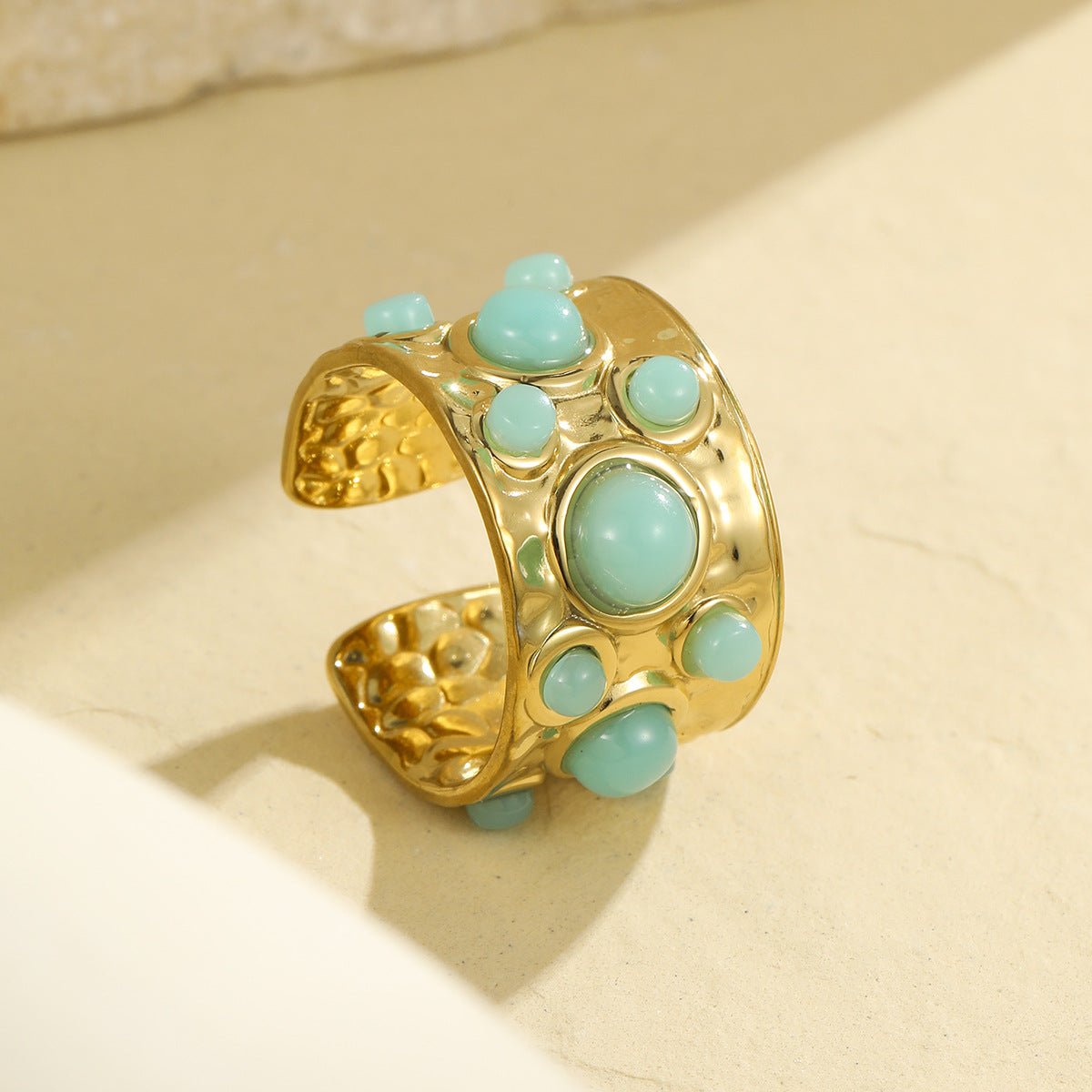 Aurelia Amazonite Gemstone Hammered Ring - Calilo Australia