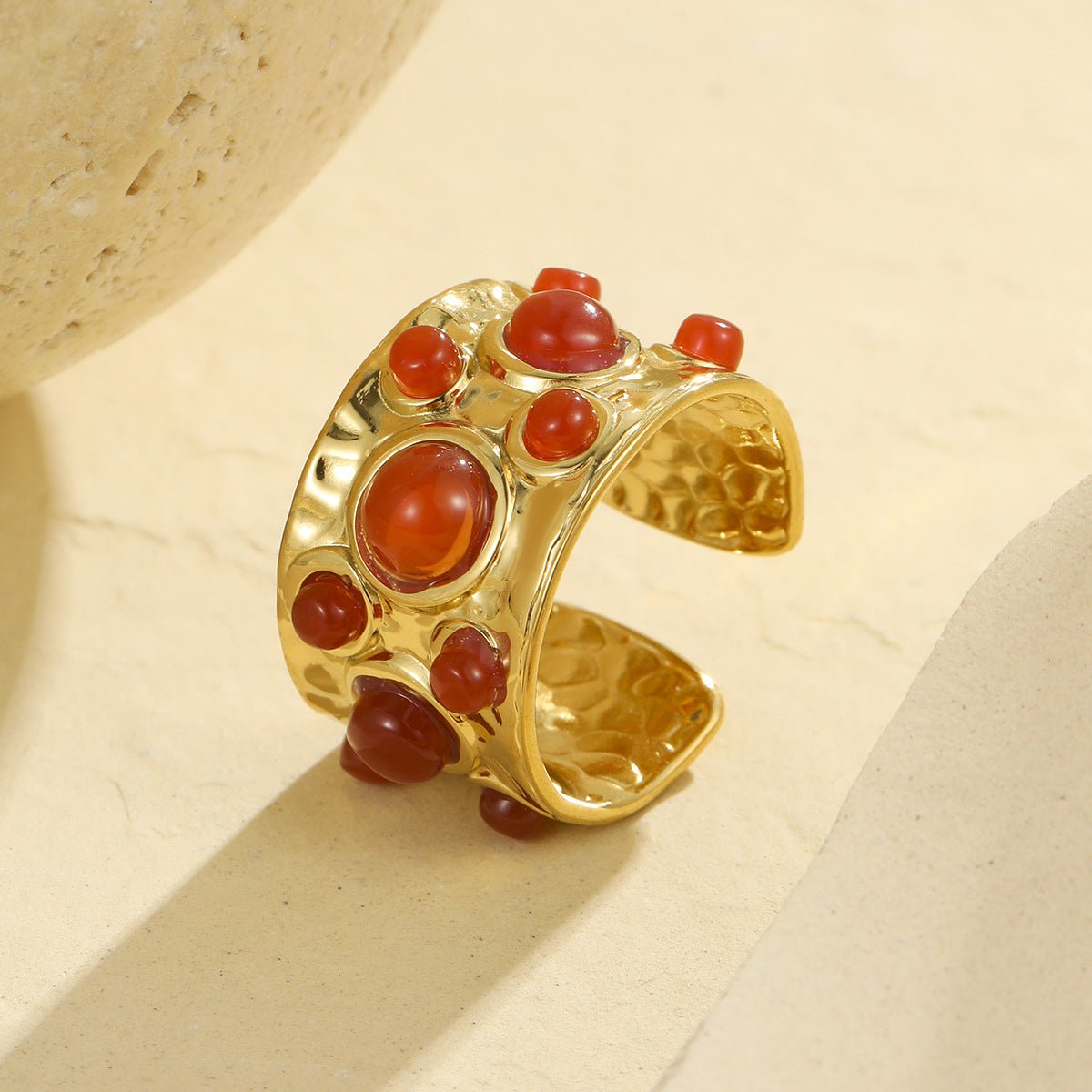 Aurelia Garnet Gemstone Hammered Ring - Calilo Australia
