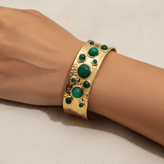 Aurelia Jade Gemstone Hammered Cuff Bangle - Calilo Australia