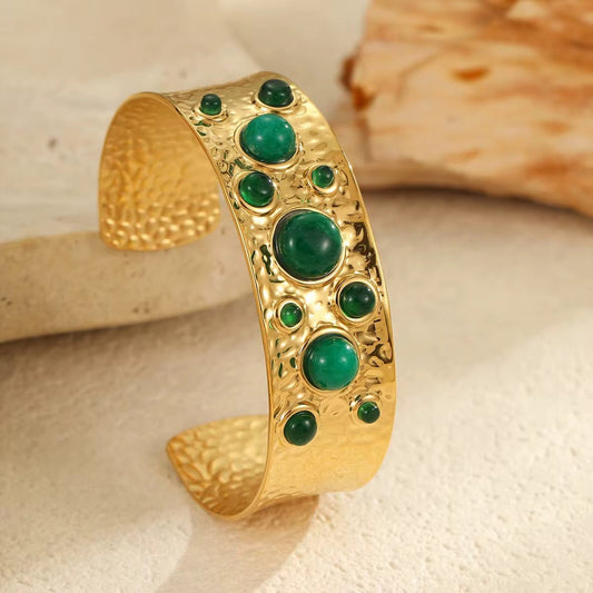 Aurelia Jade Gemstone Hammered Cuff Bangle - Calilo Australia