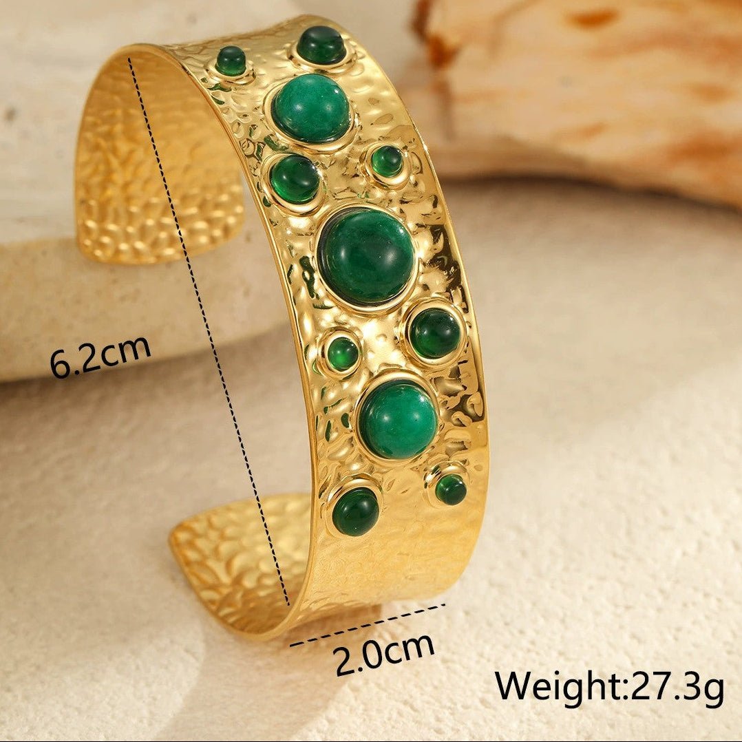 Aurelia Jade Gemstone Hammered Cuff Bangle - Calilo Australia