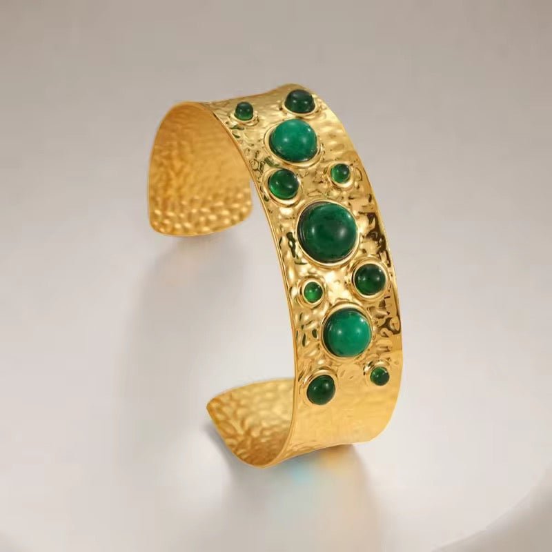 Aurelia Jade Gemstone Hammered Cuff Bangle - Calilo Australia