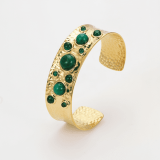 Aurelia Jade Gemstone Hammered Cuff Bangle - Calilo Australia