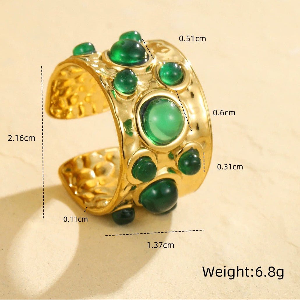 Aurelia Jade Gemstone Hammered Ring - Calilo Australia