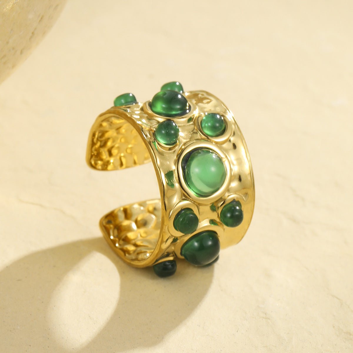 Aurelia Jade Gemstone Hammered Ring - Calilo Australia