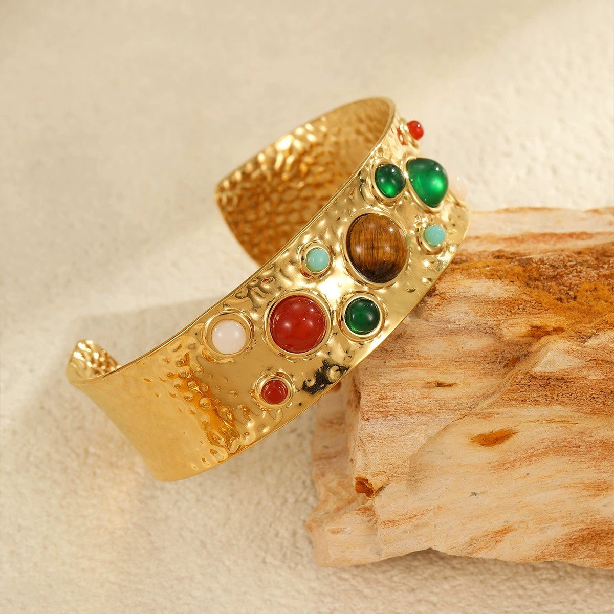 Aurelia Multistone Gemstone Hammered Cuff Bangle - Calilo Australia