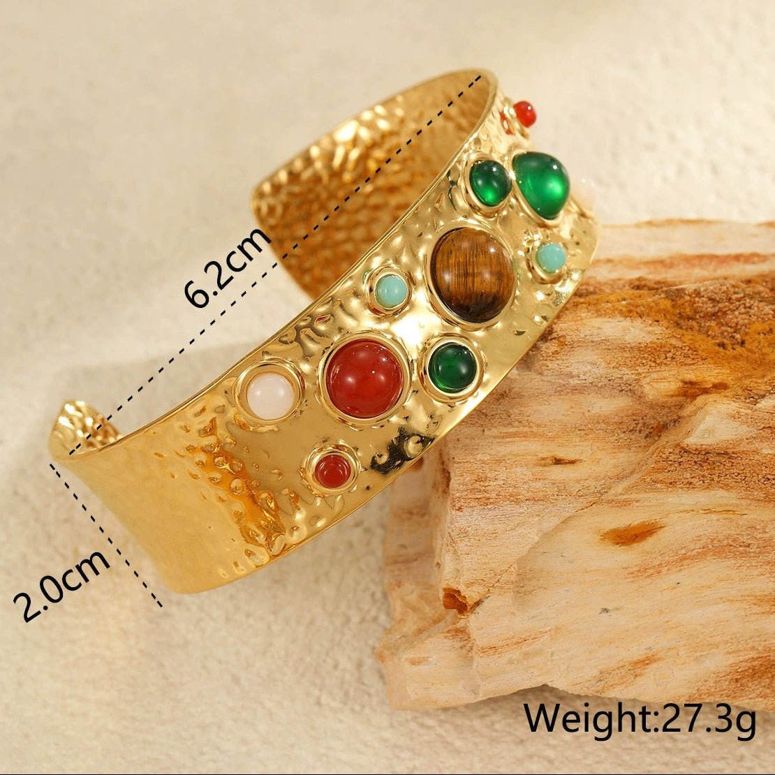 Aurelia Multistone Gemstone Hammered Cuff Bangle - Calilo Australia
