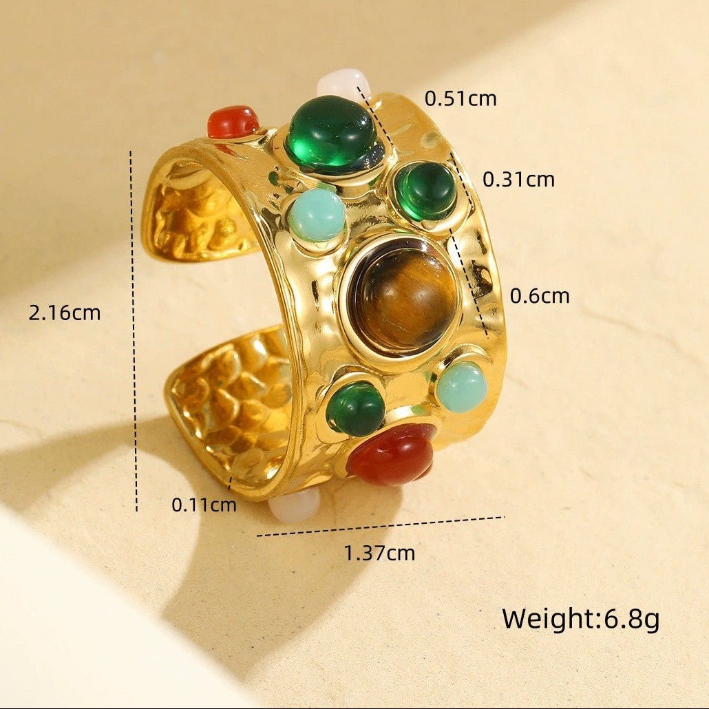 Aurelia Multistone Gemstone Hammered Ring - Calilo Australia