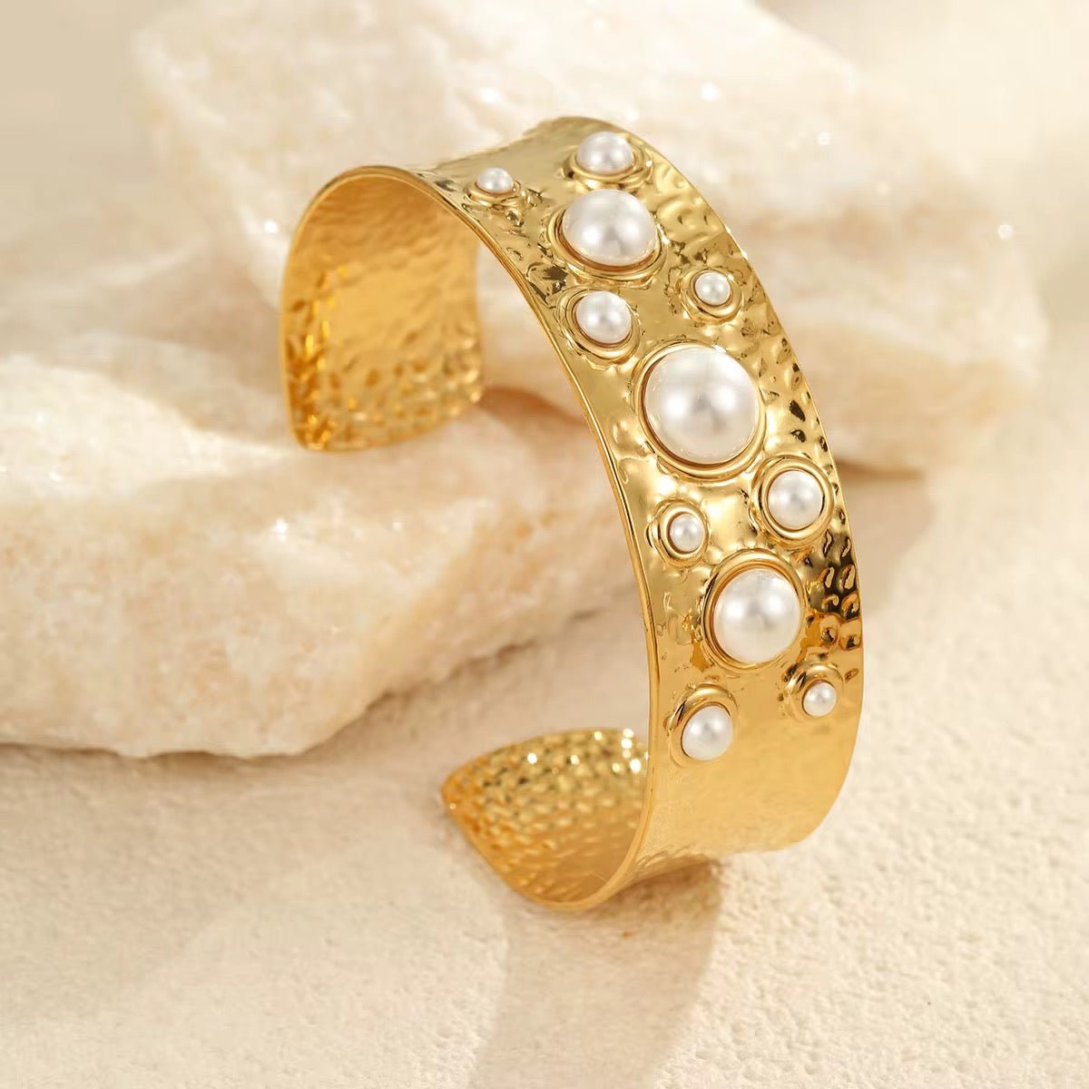 Aurelia Pearl Hammered Cuff Bangle - Calilo Australia