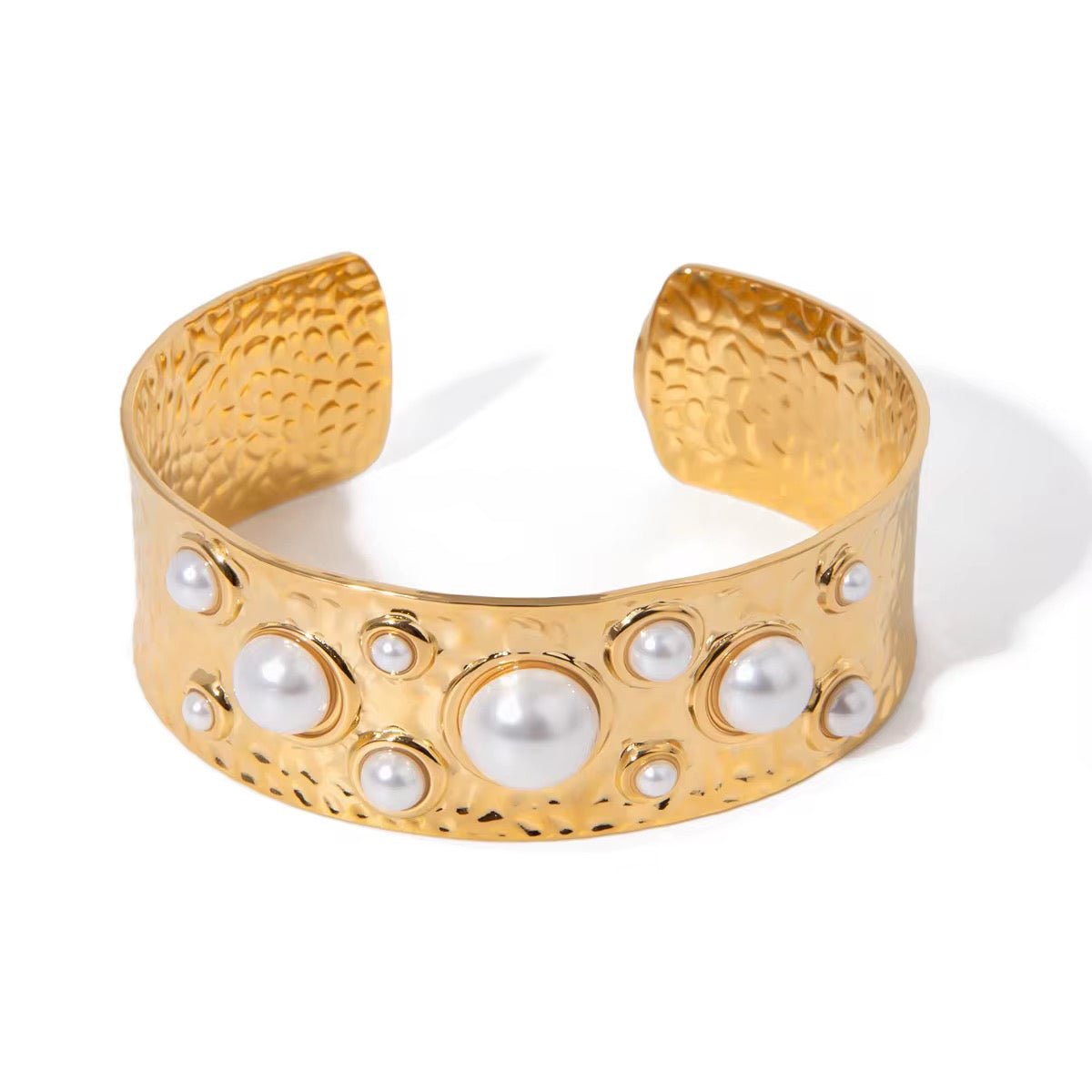 Aurelia Pearl Hammered Cuff Bangle - Calilo Australia