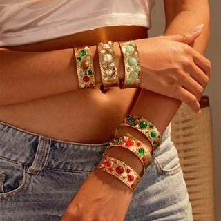 Aurelia Pearl Hammered Cuff Bangle - Calilo Australia