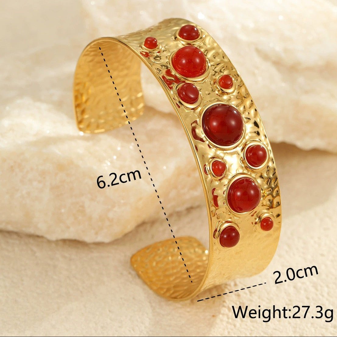 Aurelia Red Garnet Hammered Cuff Bangle - Calilo Australia