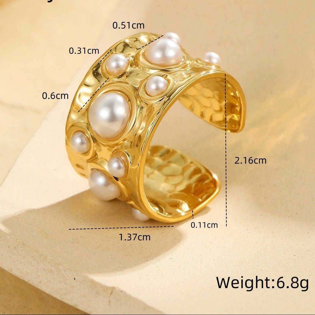 Aurelia Shell Pearl Hammered Ring - Calilo Australia