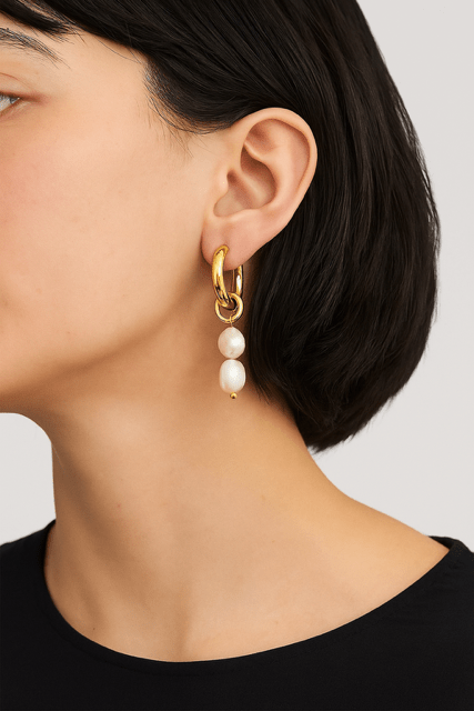 Calilo Pearl Gold Hoops - Calilo Australia