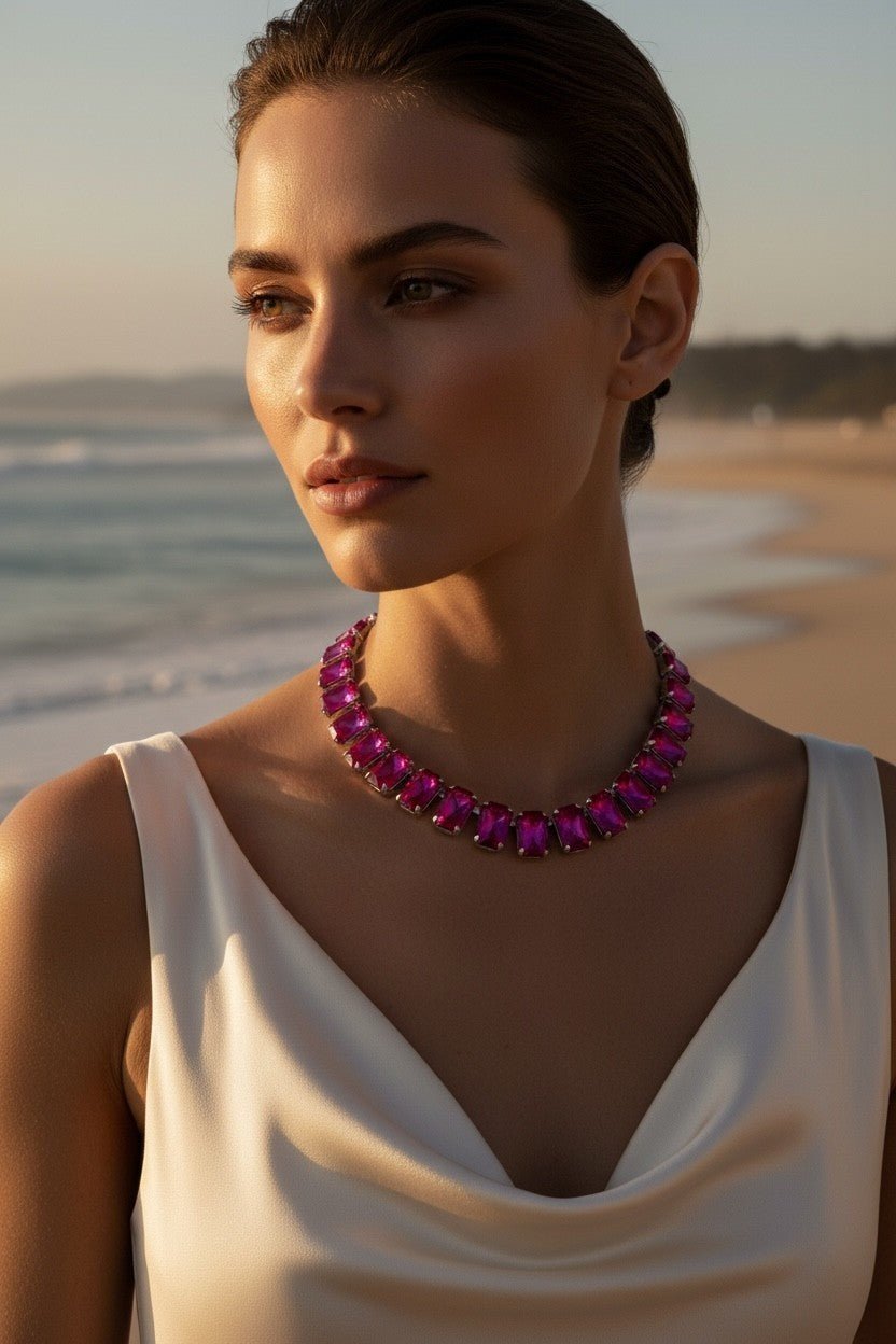 Charlotte Statement Crystal Gemstone Collar Necklace - Calilo Australia