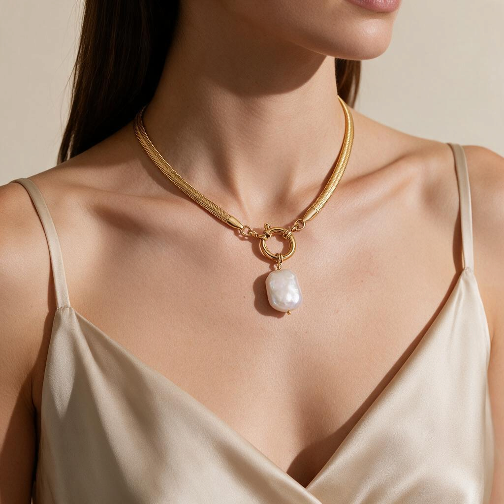 Elara Pearl Herringbone Necklace