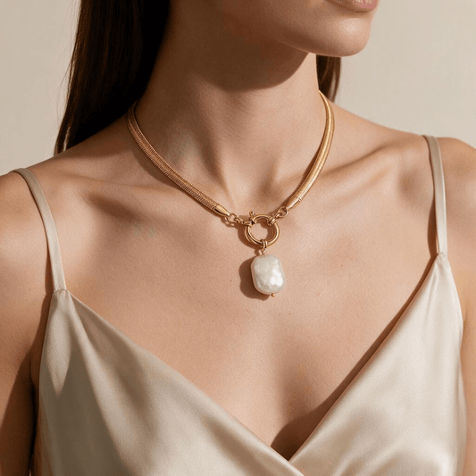 Elara Pearl Herringbone Necklace - Calilo Australia